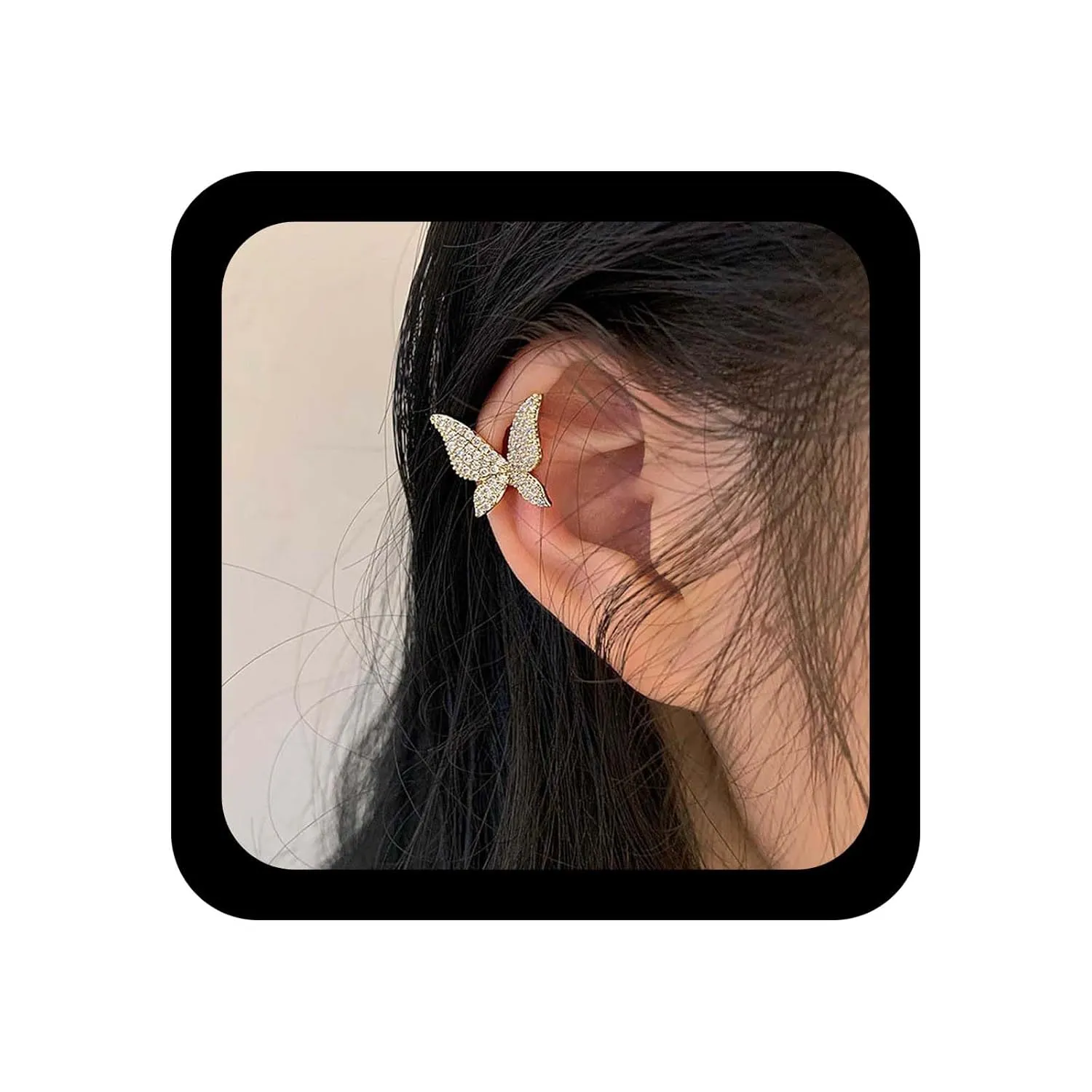 YienDoo Crystal Butterfly Ear Clips Earring Single Gold Butterfly Wing Cuff Wrap Earrings Statement Non Piercing Cartilage Clip on Earring Rhinestone Butterfly Crawler Cuff Earrings for Women