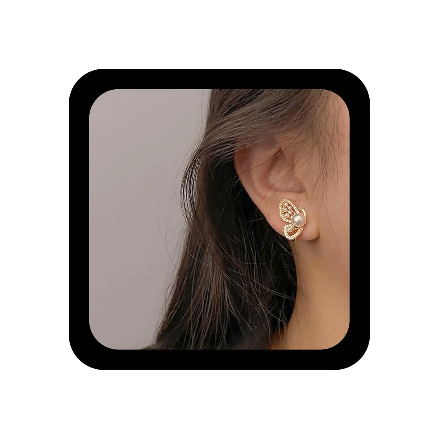 YienDoo Crystal Butterfly Stud Earrings Vintage Pearl Butterfly Wing Dangle Earrings Gold Wedding Rhinestone Wing Earrings Statement Pearl Butterfly Stud Prom Earrings Jewelry for Women