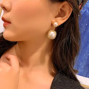 YienDoo Crystal Pearl Drop Earrings Studs Large Faux Pearl Dangle Earrings Vintage Bridal Pearl Earring Gold Sparkly Crystal Prom Earrings Jewelry Gift for Women