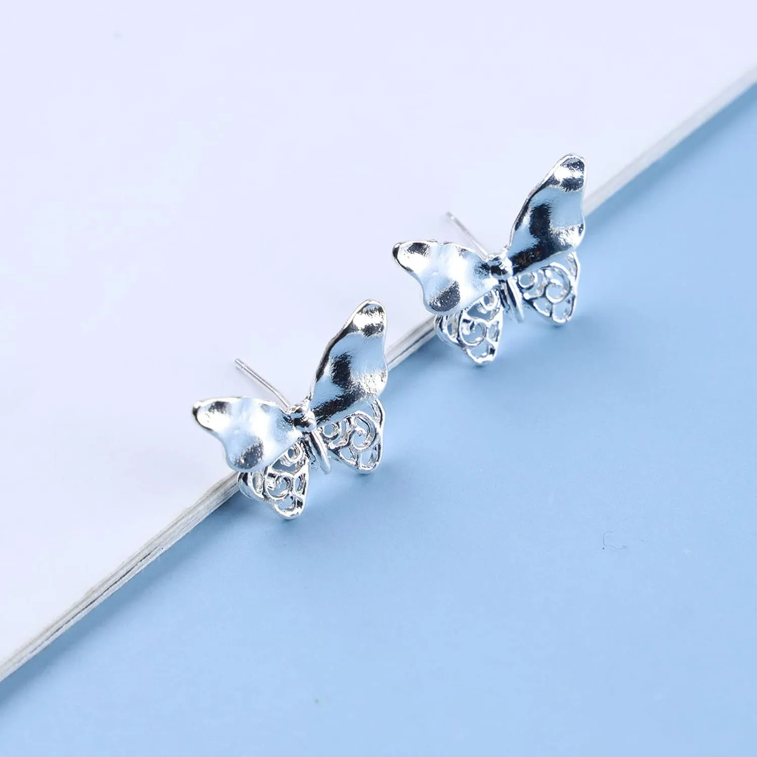 YienDoo Silver Butterfly Stud Earrings Vintage Butterfly Wing Dangle Earrings Statement Tiny Butterfly Stud Prom Earrings Jewelry for Women and Girls