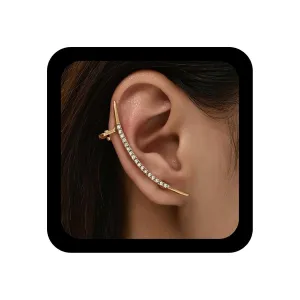 YienDoo Vintage Long Crystal Bar Ear Cuff Wrap Earrings Gold Curved Rhinestone Stick Stud Earrings Bar Right Ear Jackets Ear Pins Climbers Crawlers Bar Single Earring Jewelry for Women