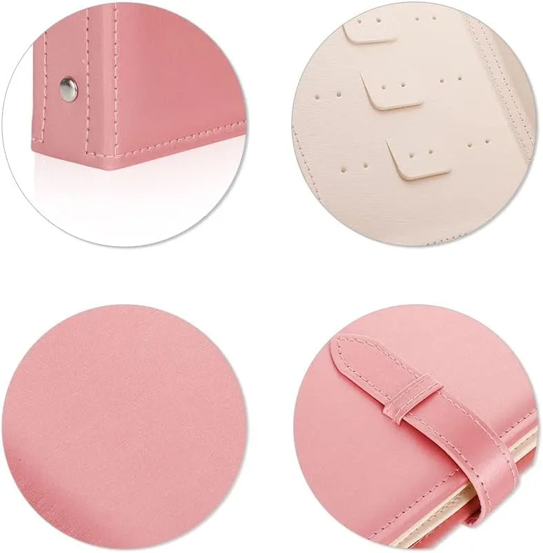 Yiluana Earring Book Organizer, Portable Earring Holder Case Pu Leather Travel Earring Case with Foldable Book Design (Pink)