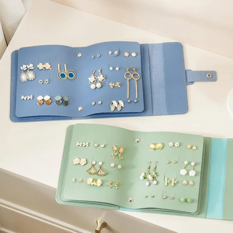 Yiluana Jewelry Organizer, Portable Earring Holder Pu Leather Travel Jewelry Organizer Case with Foldable Book Design for Girls Women (Blue)