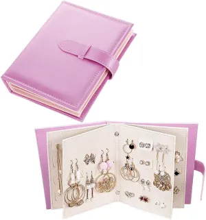 Yiluana Jewelry Organizer, Portable Earring Holder Pu Leather Travel Jewelry Organizer Case with Foldable Book Design for Girls Women (Purple)