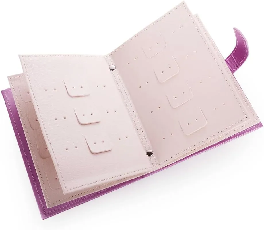 Yiluana Jewelry Organizer, Portable Earring Holder Pu Leather Travel Jewelry Organizer Case with Foldable Book Design for Girls Women (Purple)