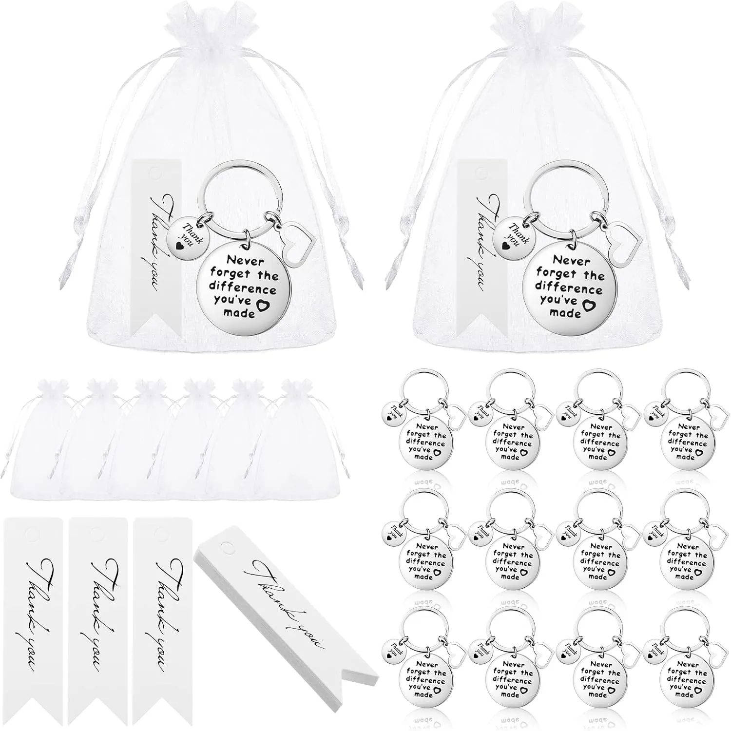 Yinkin 36 Pcs Employee Appreciation Gifts Bulk, Never Forget The Difference You've Made Keychains Drawstring Bags with Cards