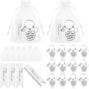 Yinkin 36 Pcs Employee Appreciation Gifts Bulk, Never Forget The Difference You've Made Keychains Drawstring Bags with Cards
