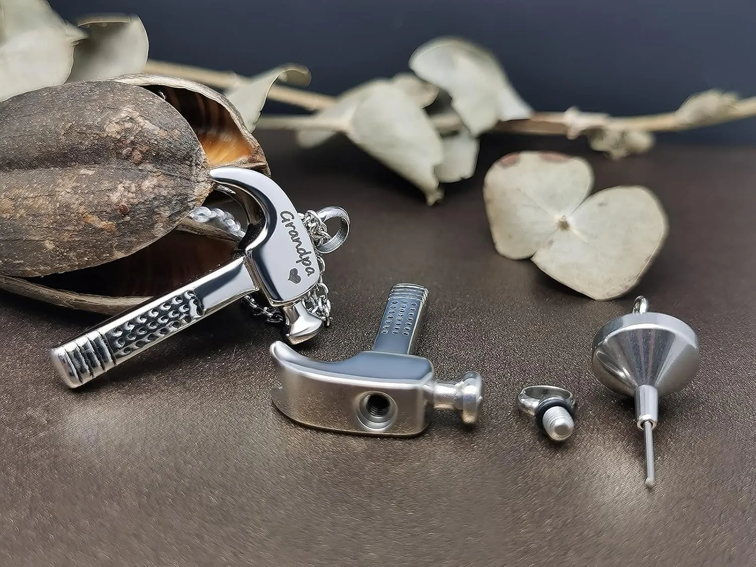 YSAHan Hammer Shape Cremation Urn Necklace Ashes Memorial Pendant Stainless Steel Locket Keepsake Jewelry for Dad Mom Grandpa