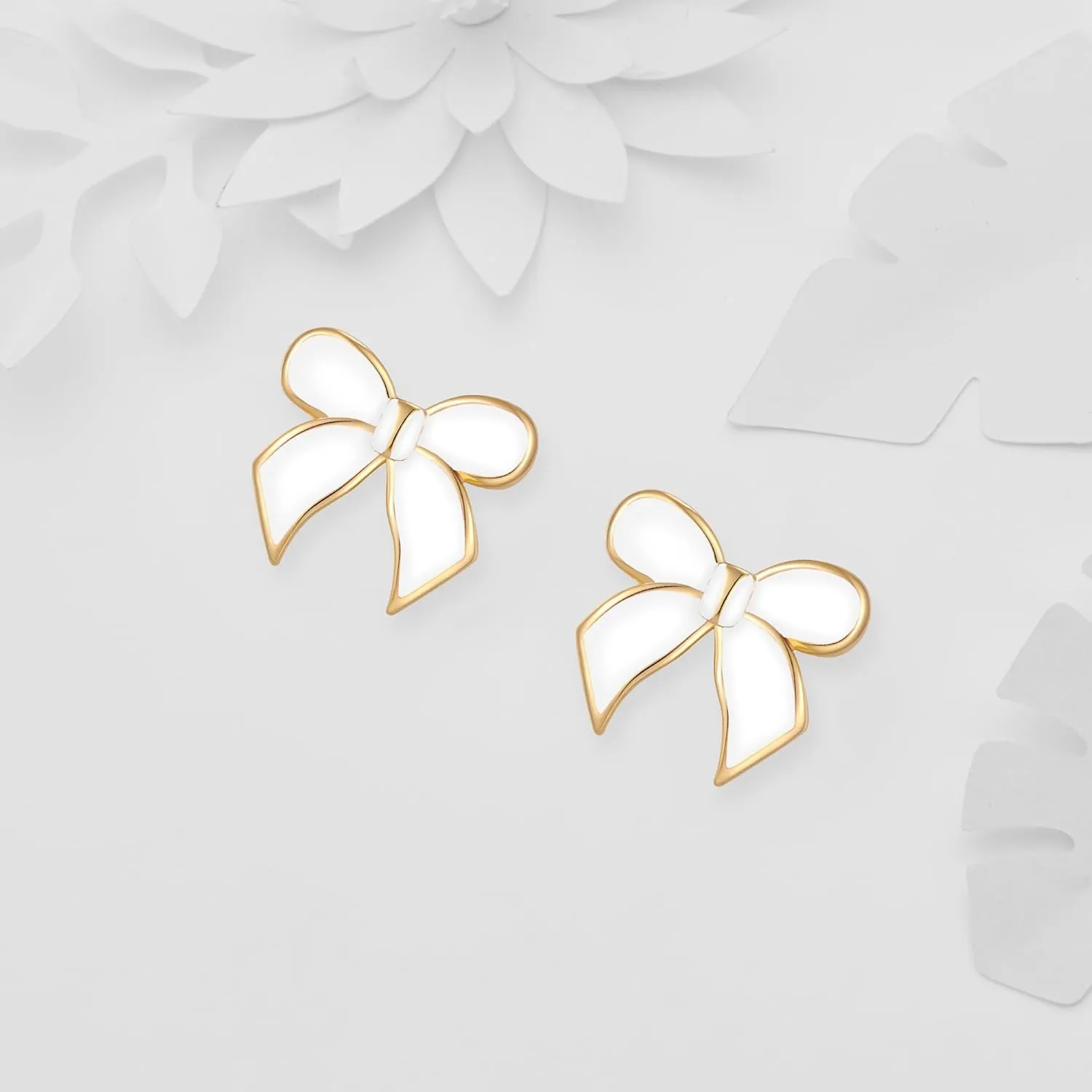 YUJIE Gold Bow Earrings for Women Teen Pink Bowtie Dainty Long Tassel Drop Stud Trendy Statement Jewelry Gift