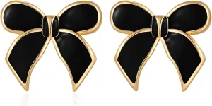 YUJIE Gold Bow Earrings for Women Teen Pink Bowtie Dainty Long Tassel Drop Stud Trendy Statement Jewelry Gift