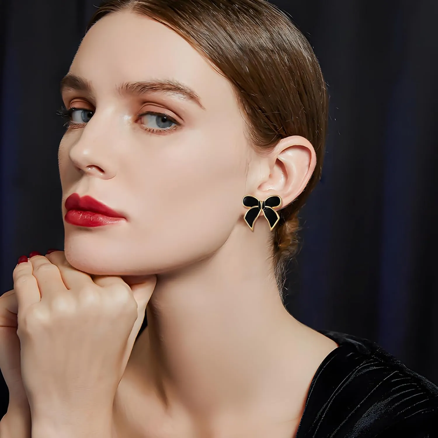 YUJIE Gold Bow Earrings for Women Teen Pink Bowtie Dainty Long Tassel Drop Stud Trendy Statement Jewelry Gift