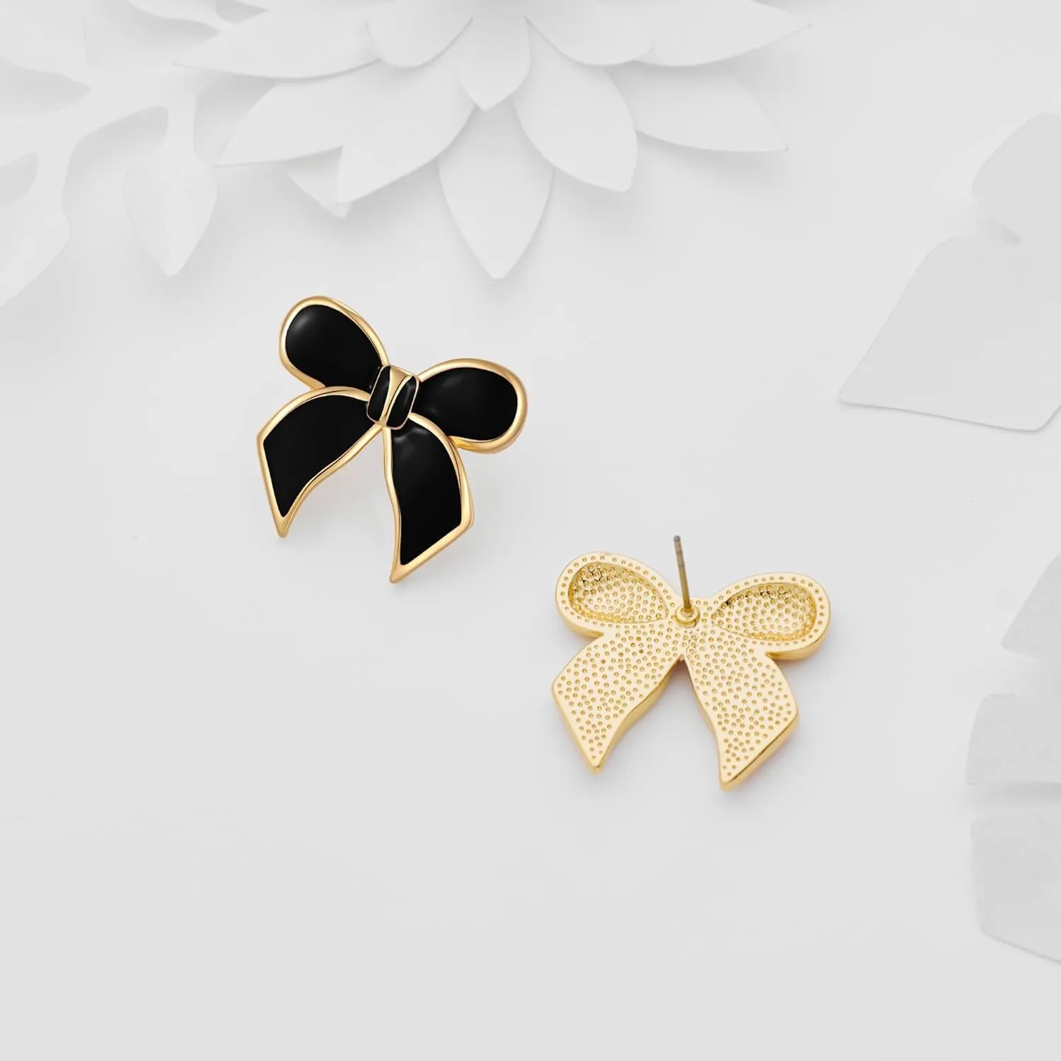 YUJIE Gold Bow Earrings for Women Teen Pink Bowtie Dainty Long Tassel Drop Stud Trendy Statement Jewelry Gift