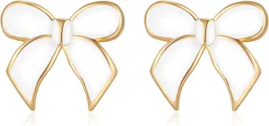 YUJIE Gold Bow Earrings for Women Teen Pink Bowtie Dainty Long Tassel Drop Stud Trendy Statement Jewelry Gift