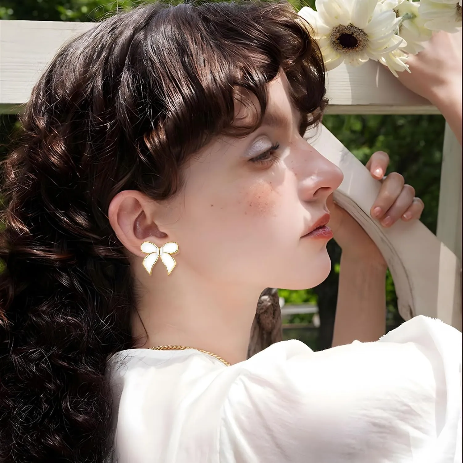 YUJIE Gold Bow Earrings for Women Teen Pink Bowtie Dainty Long Tassel Drop Stud Trendy Statement Jewelry Gift