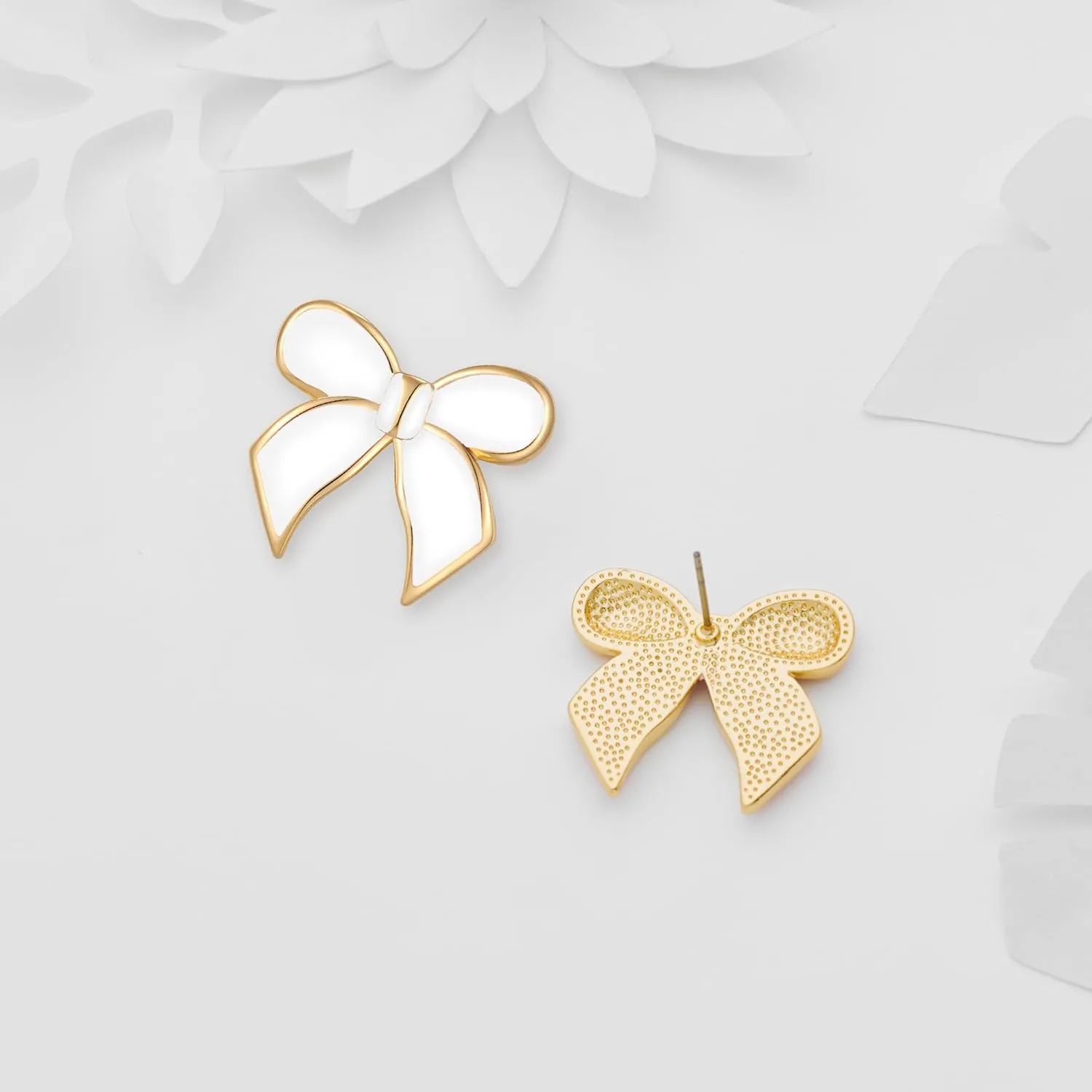 YUJIE Gold Bow Earrings for Women Teen Pink Bowtie Dainty Long Tassel Drop Stud Trendy Statement Jewelry Gift