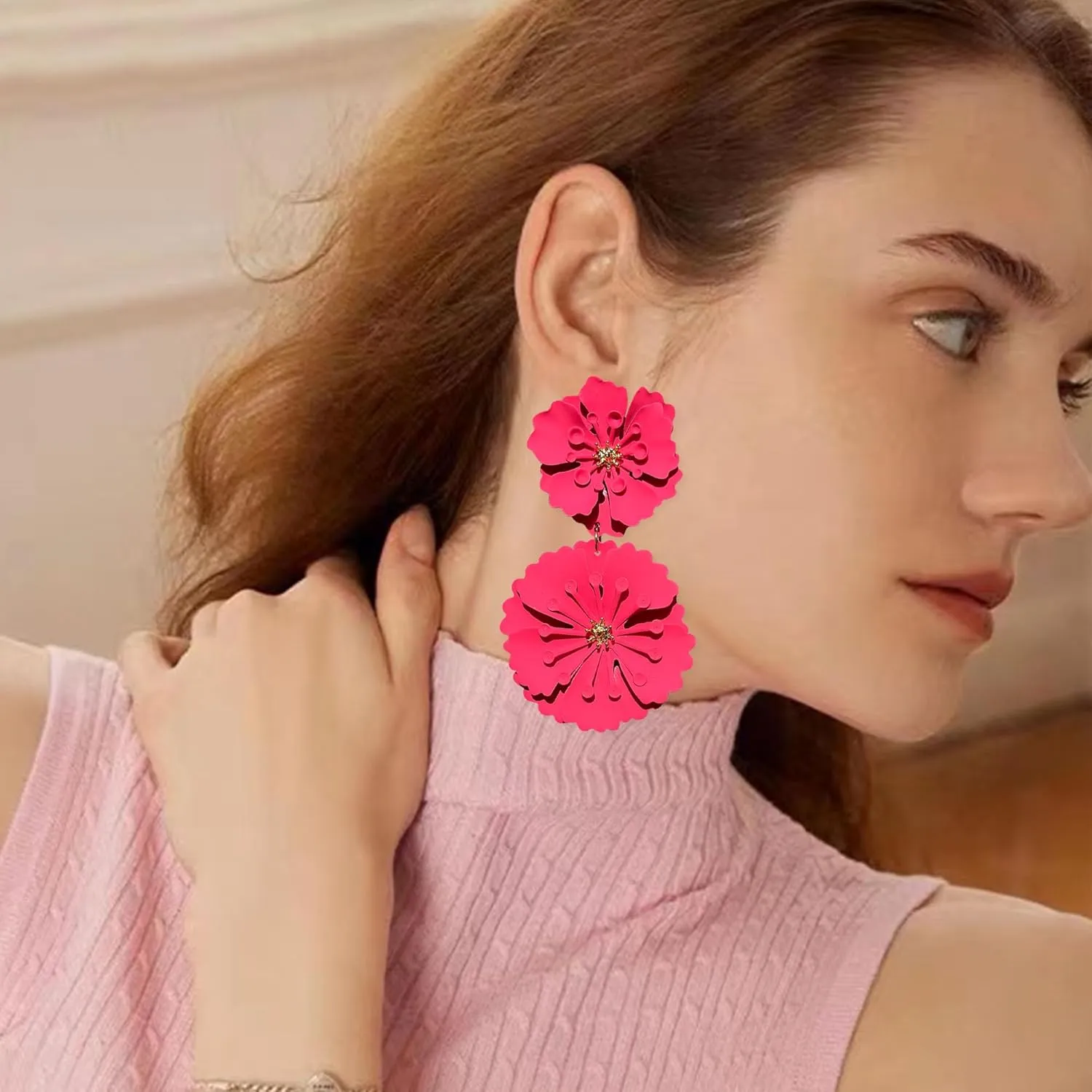 YUNXI Metal Flower Earrings for Women Large Flower Petal Statement Stud Exaggerated Floral Boho Earrings Birthday Jewelry for Women Jewelry