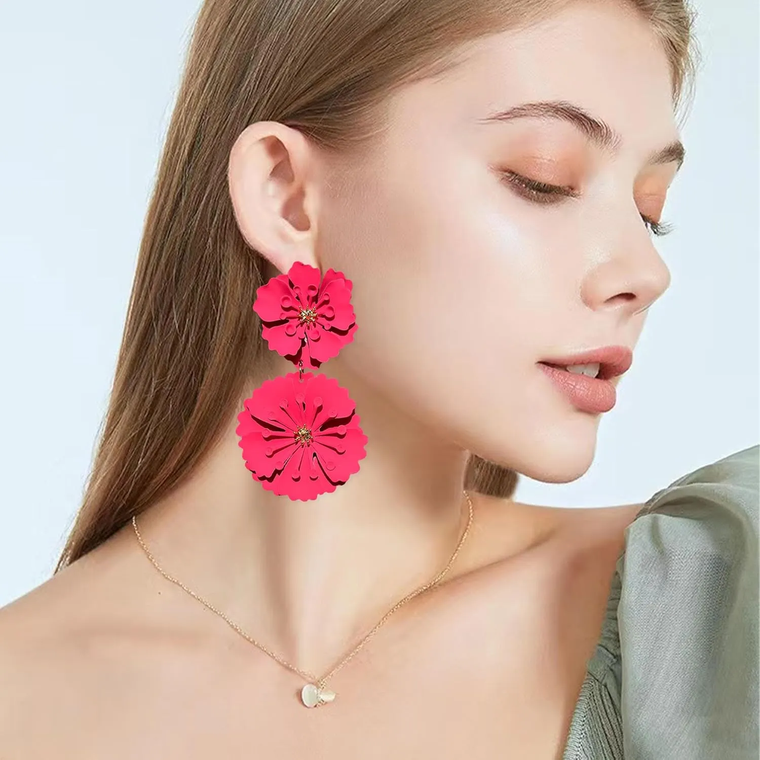 YUNXI Metal Flower Earrings for Women Large Flower Petal Statement Stud Exaggerated Floral Boho Earrings Birthday Jewelry for Women Jewelry