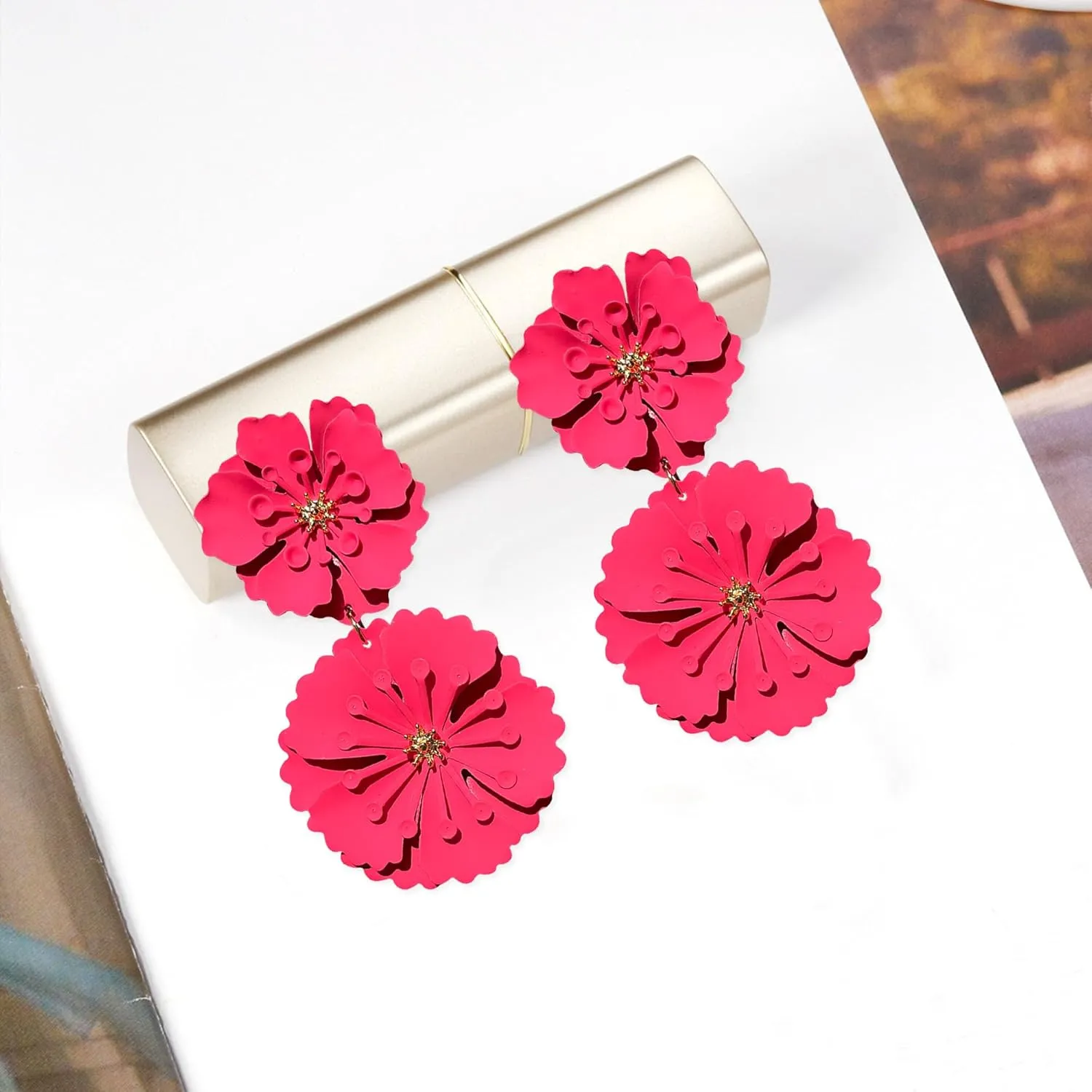 YUNXI Metal Flower Earrings for Women Large Flower Petal Statement Stud Exaggerated Floral Boho Earrings Birthday Jewelry for Women Jewelry