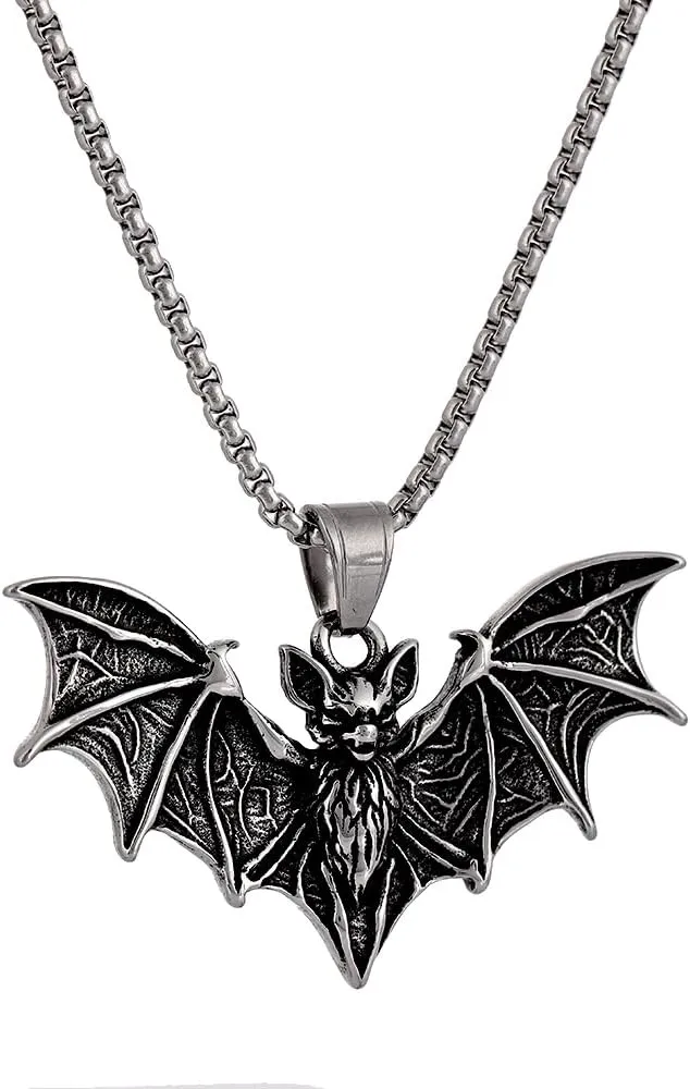 YWMAN Gothic Bat Pendant Necklace, Stainless Steel Vampire Bat Jewelry, Halloween Goth Accessories for Men