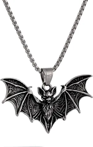 YWMAN Gothic Bat Pendant Necklace, Stainless Steel Vampire Bat Jewelry, Halloween Goth Accessories for Men