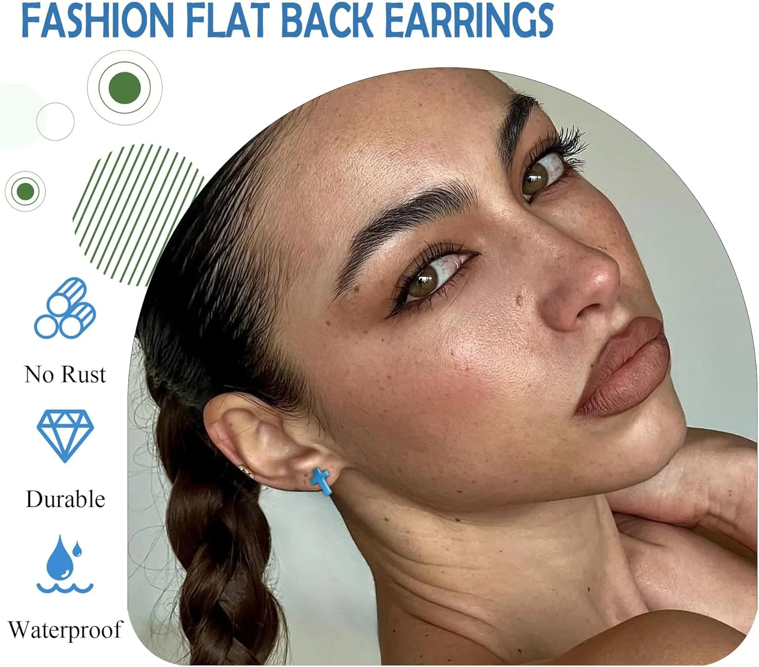 ZDE Women Earrings Flat Back Cross Earrings Small Religious Faith Earrings Titanium Hypoallergenic Cartilage Earrings Studs for Sensitive Ears Screw On Stud Earring