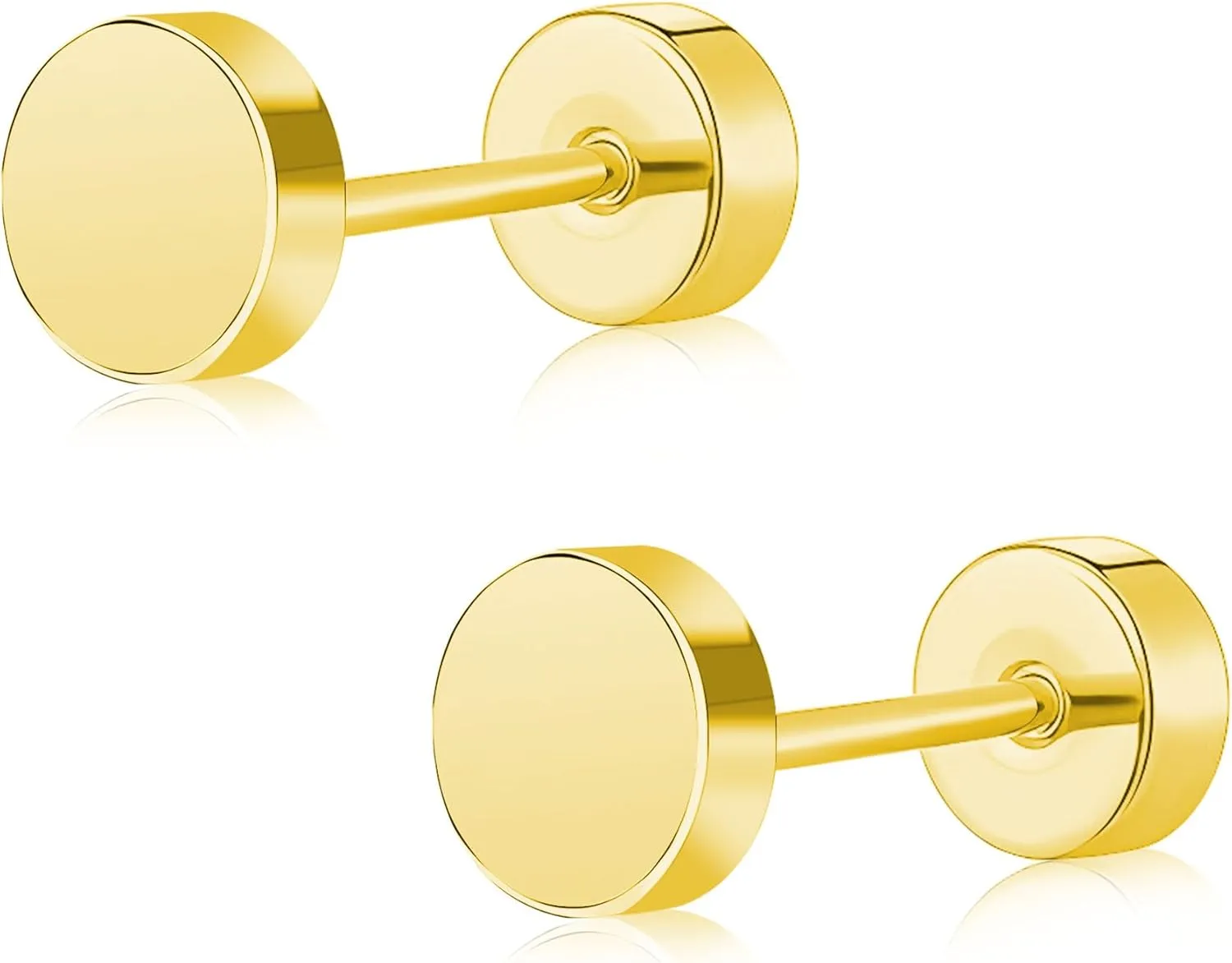 ZDE Women Earrings Flat Back Dot Earrings Titanium Hypoallergenic Cartilage Non-Nickel Earrings Studs for Sensitive Ears Simple Classic 3mm/4mm/5mm/6mm Screw On Stud Earring