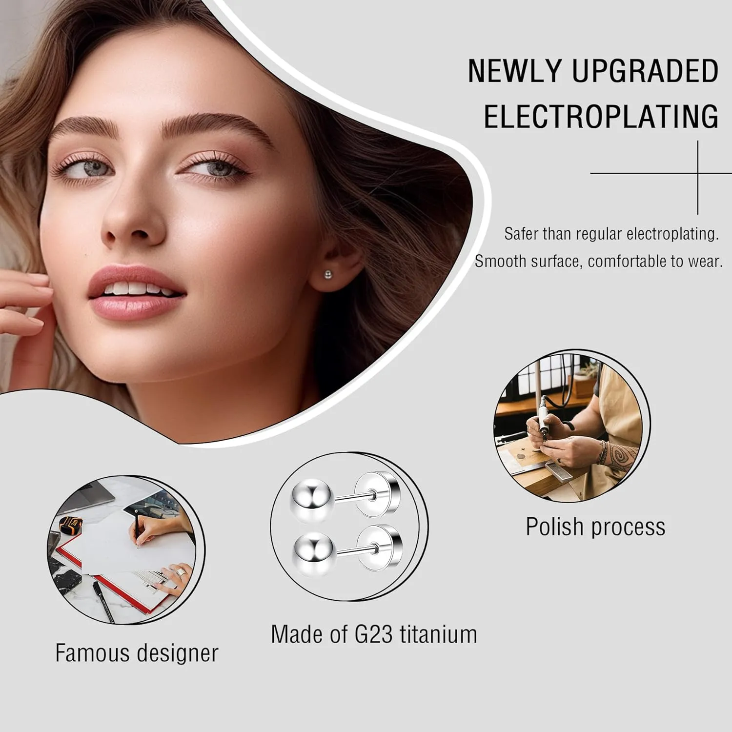 ZDE Women Flat Back Ball Stud Earrings Titanium Hypoallergenic Earrings Stud for Sensitive Ears Simple Classic 3mm-5mm Flat Stud Earring Perfect for Helix Tragus Cartilage Earlobe