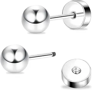ZDE Women Flat Back Ball Stud Earrings Titanium Hypoallergenic Earrings Stud for Sensitive Ears Simple Classic 3mm-5mm Flat Stud Earring Perfect for Helix Tragus Cartilage Earlobe