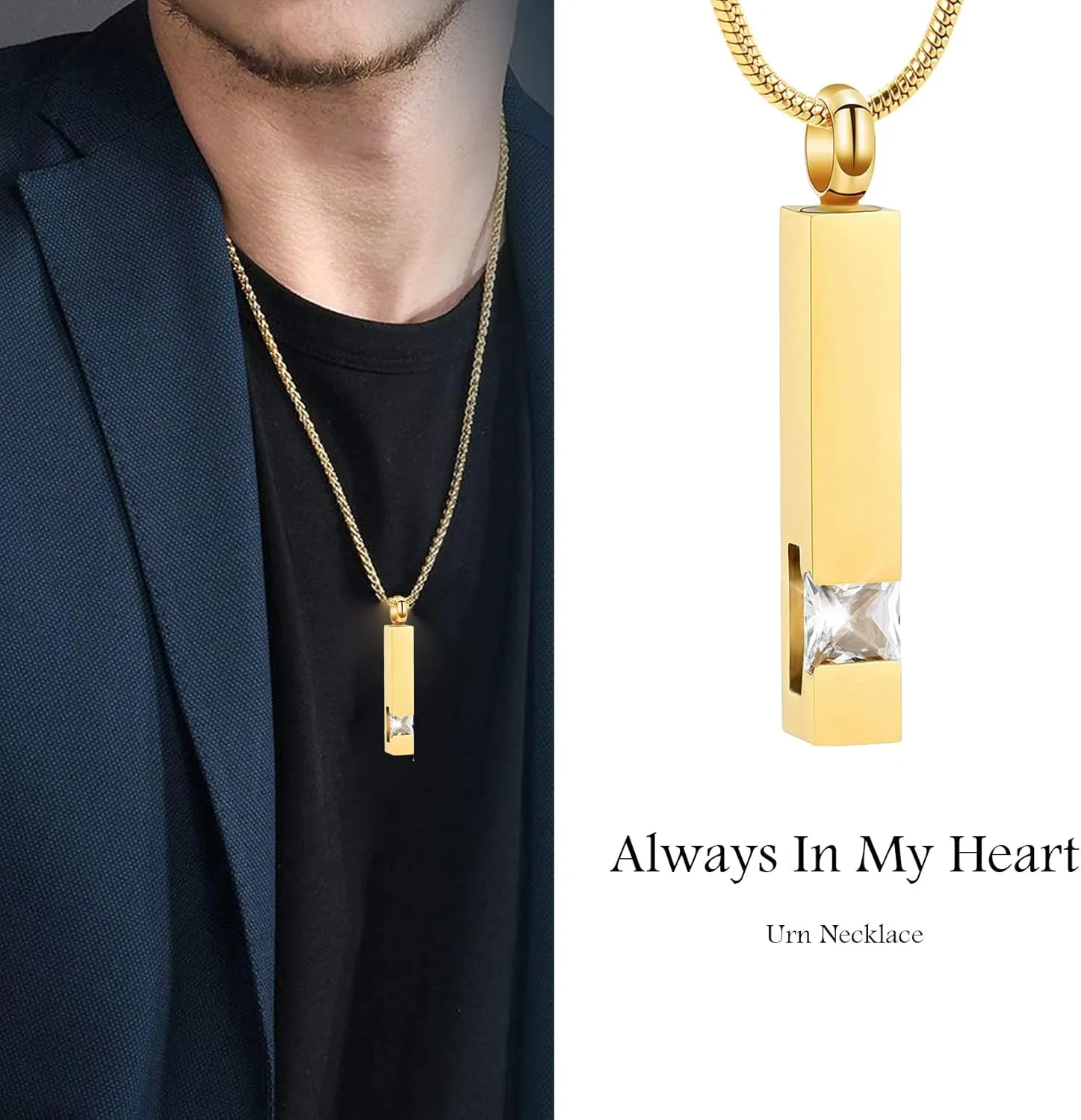 zeqingjw Cremation Jewelry for Ashes Necklace Stainless Steel Bar Charm Urn Pendant Ashes Cube Memorial Keepsake Jewelry