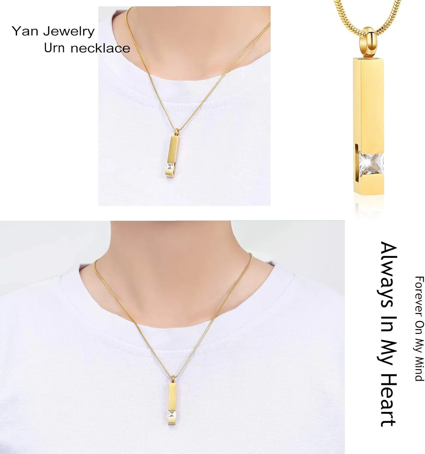 zeqingjw Cremation Jewelry for Ashes Necklace Stainless Steel Bar Charm Urn Pendant Ashes Cube Memorial Keepsake Jewelry