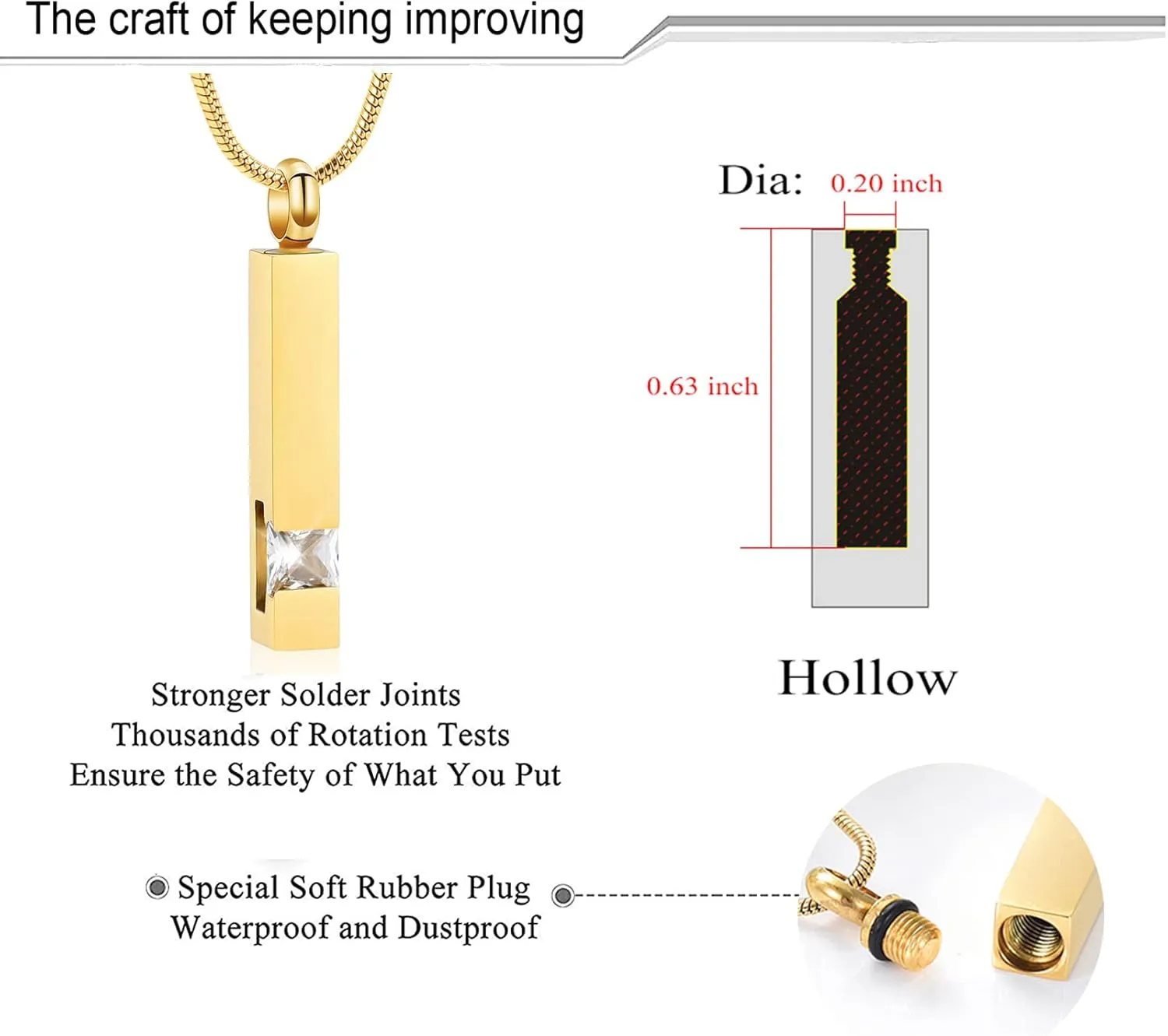 zeqingjw Cremation Jewelry for Ashes Necklace Stainless Steel Bar Charm Urn Pendant Ashes Cube Memorial Keepsake Jewelry