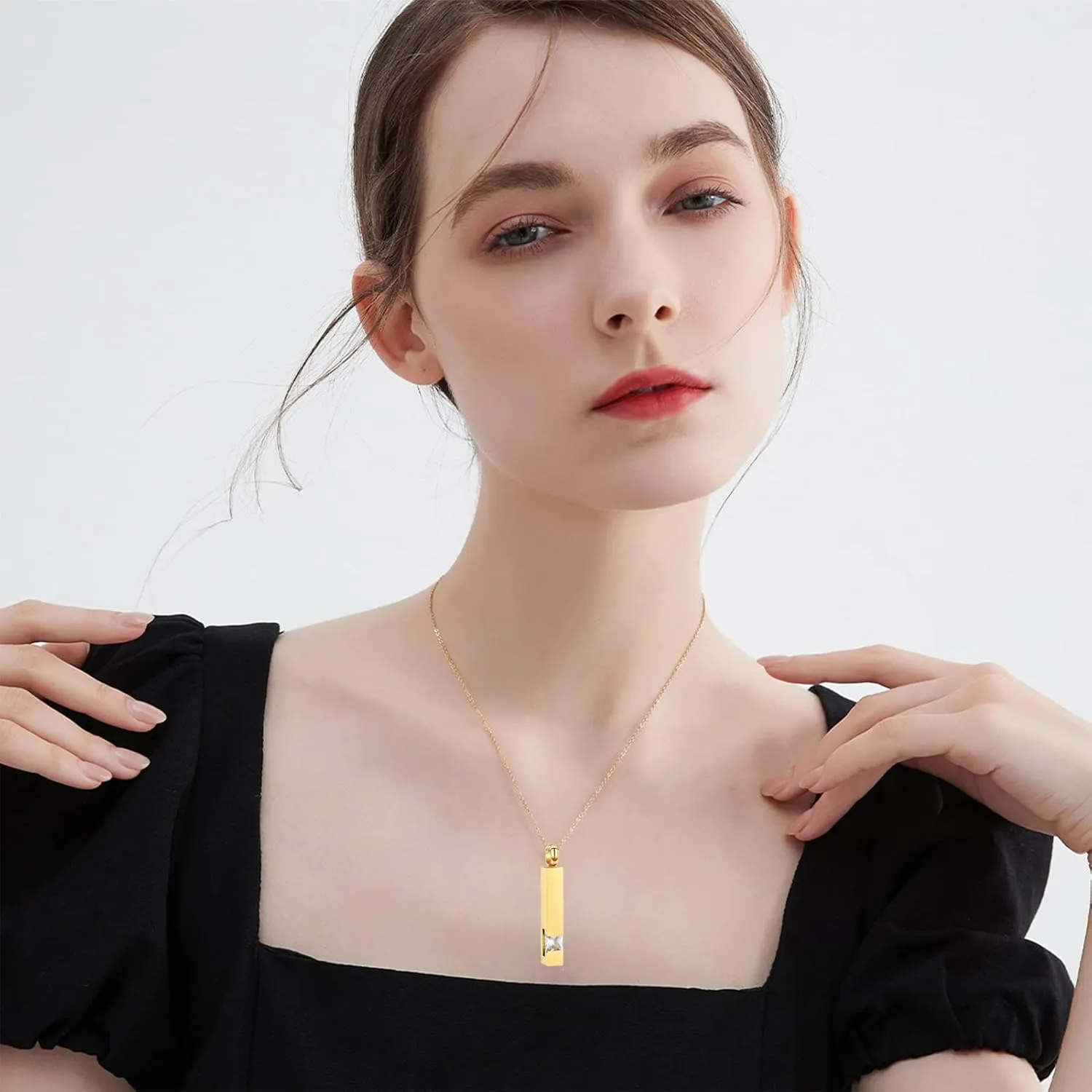 zeqingjw Cremation Jewelry for Ashes Necklace Stainless Steel Bar Charm Urn Pendant Ashes Cube Memorial Keepsake Jewelry