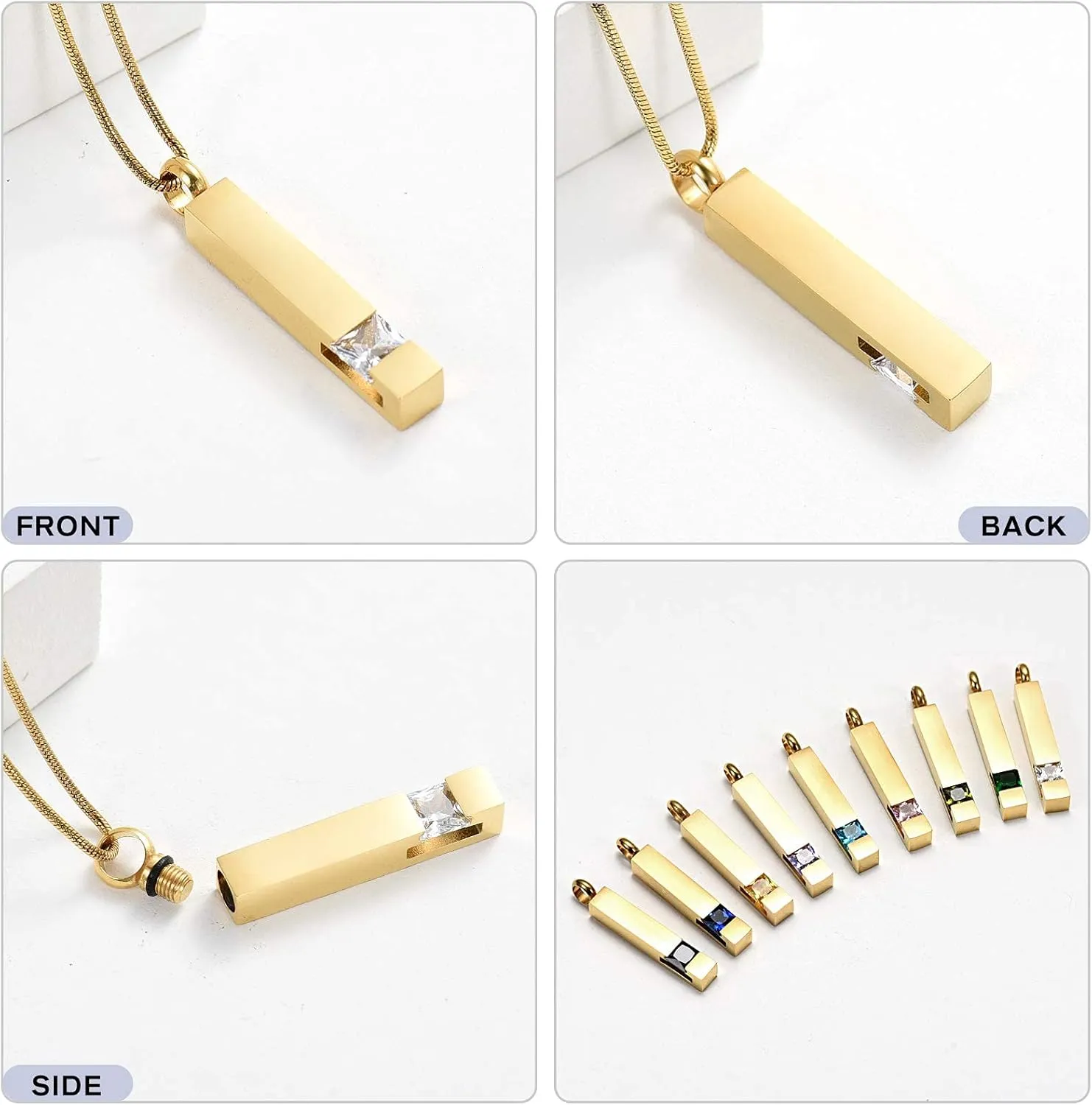 zeqingjw Cremation Jewelry for Ashes Necklace Stainless Steel Bar Charm Urn Pendant Ashes Cube Memorial Keepsake Jewelry