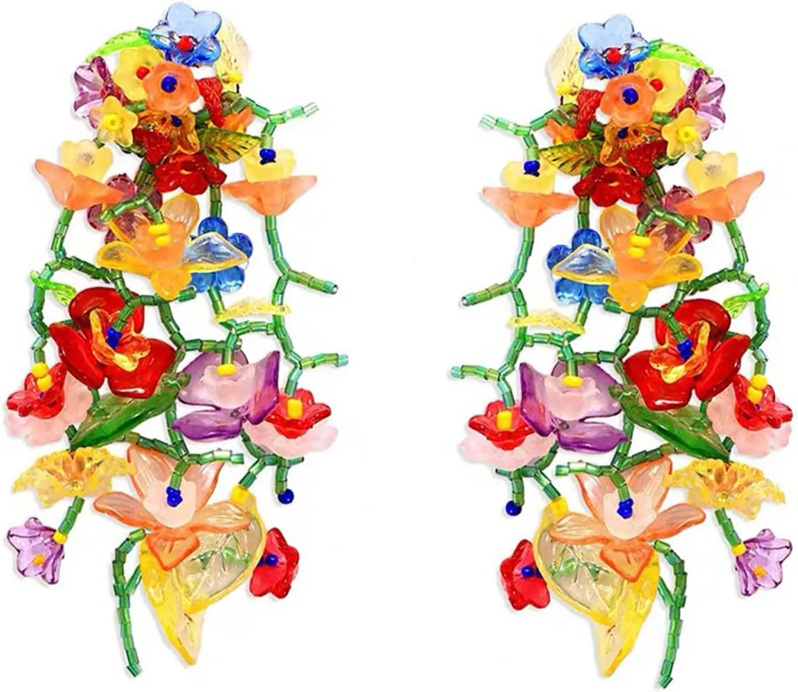 ZMANYIJEW Rainbow Acrylic Tassel Earrings for Women Colorful Leaf Flower Earring Bead Rainbow Earring for Women