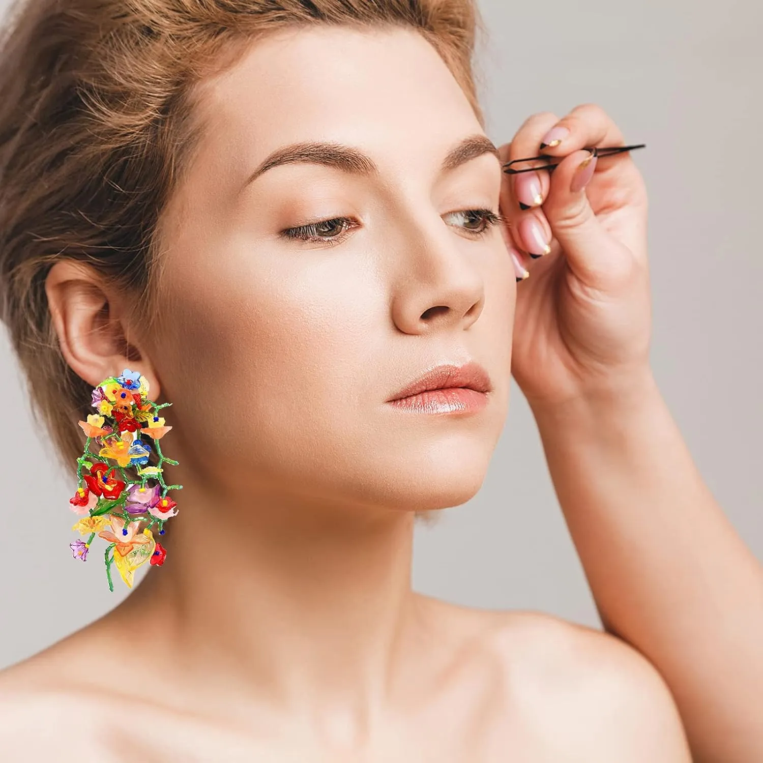 ZMANYIJEW Rainbow Acrylic Tassel Earrings for Women Colorful Leaf Flower Earring Bead Rainbow Earring for Women