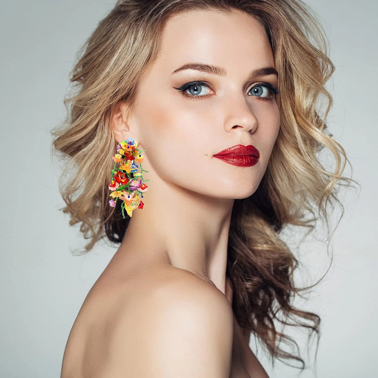 ZMANYIJEW Rainbow Acrylic Tassel Earrings for Women Colorful Leaf Flower Earring Bead Rainbow Earring for Women
