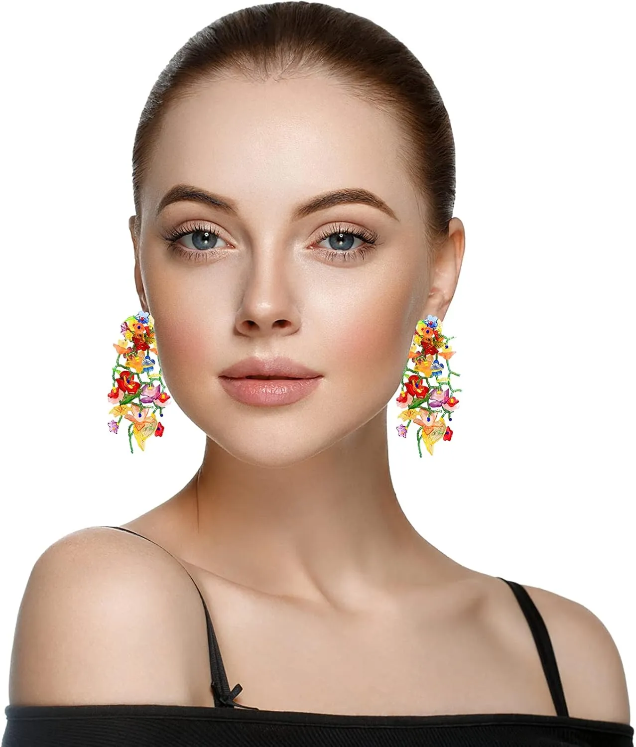 ZMANYIJEW Rainbow Acrylic Tassel Earrings for Women Colorful Leaf Flower Earring Bead Rainbow Earring for Women