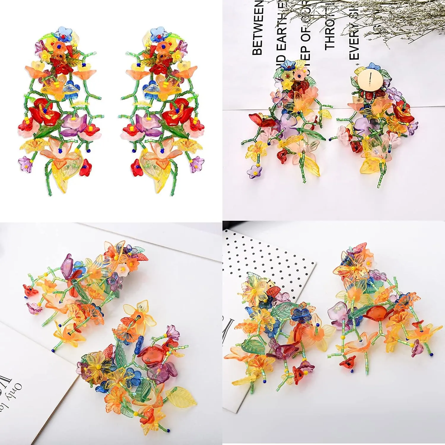 ZMANYIJEW Rainbow Acrylic Tassel Earrings for Women Colorful Leaf Flower Earring Bead Rainbow Earring for Women