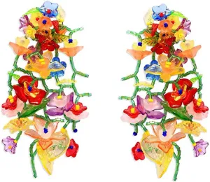 ZMANYIJEW Rainbow Acrylic Tassel Earrings for Women Colorful Leaf Flower Earring Bead Rainbow Earring for Women
