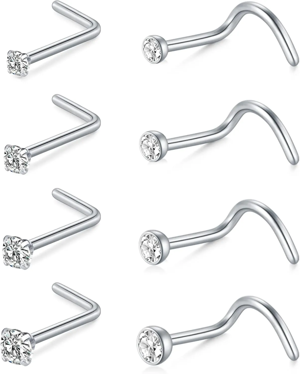 Zolure 18G 20G Threadless Nose Studs and Rings - Surgical Steel Piercing Jewelry for Women Men 1.5/2.0/2.5/3.0mm