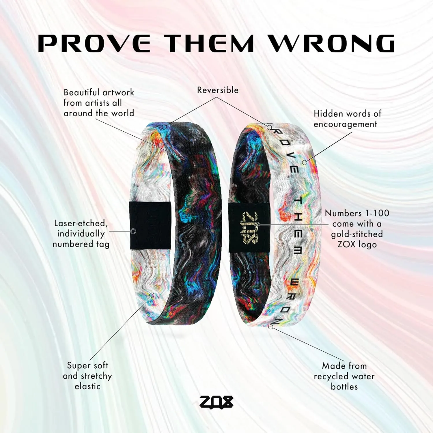 ZOX Bracelets  Stretchy Elastic Band with Motivational Affirmations and Beautiful Artwork, Great Wristband Gift for Men & Women of All Ages
