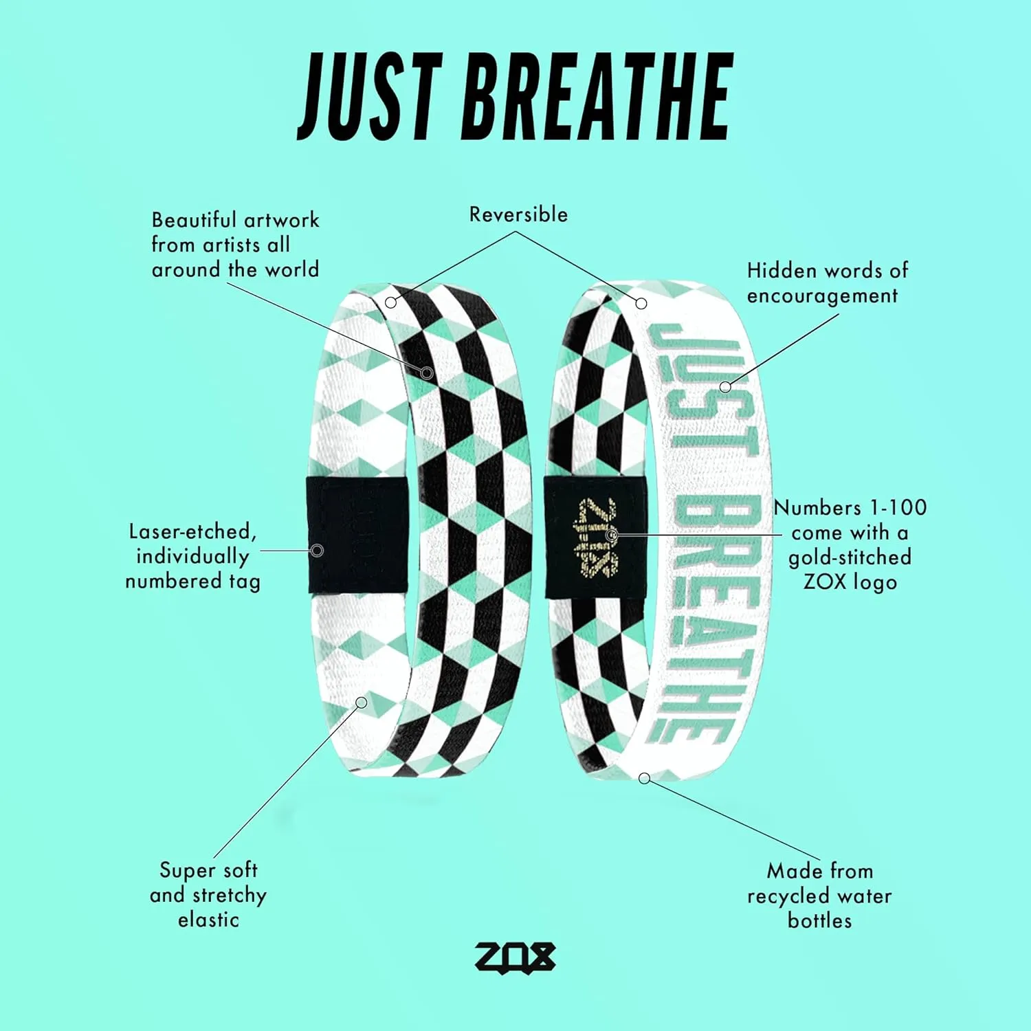 ZOX Bracelets  Stretchy Elastic Band with Motivational Affirmations and Beautiful Artwork, Great Wristband Gift for Men & Women of All Ages