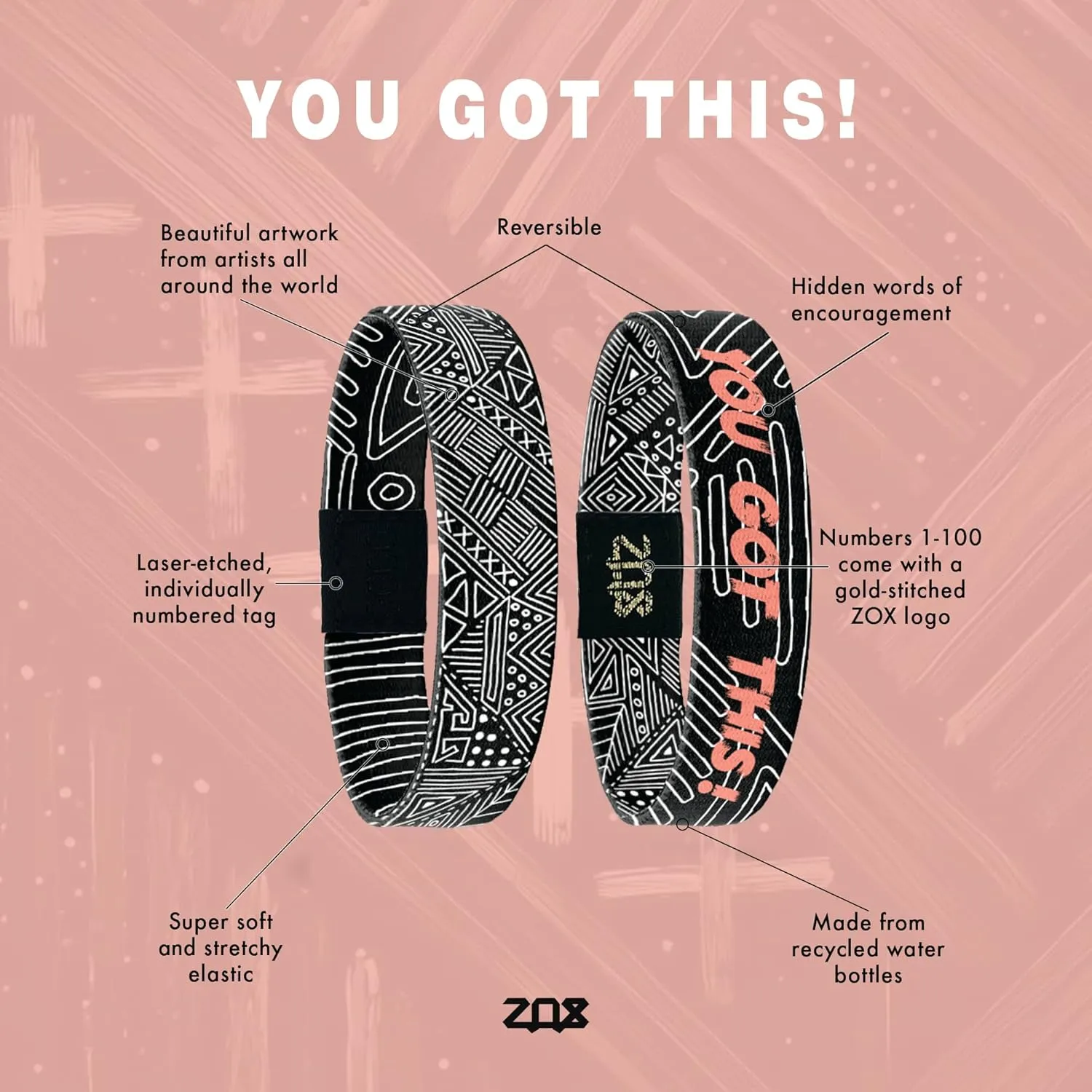 ZOX Bracelets  Stretchy Elastic Band with Motivational Affirmations and Beautiful Artwork, Great Wristband Gift for Men & Women of All Ages