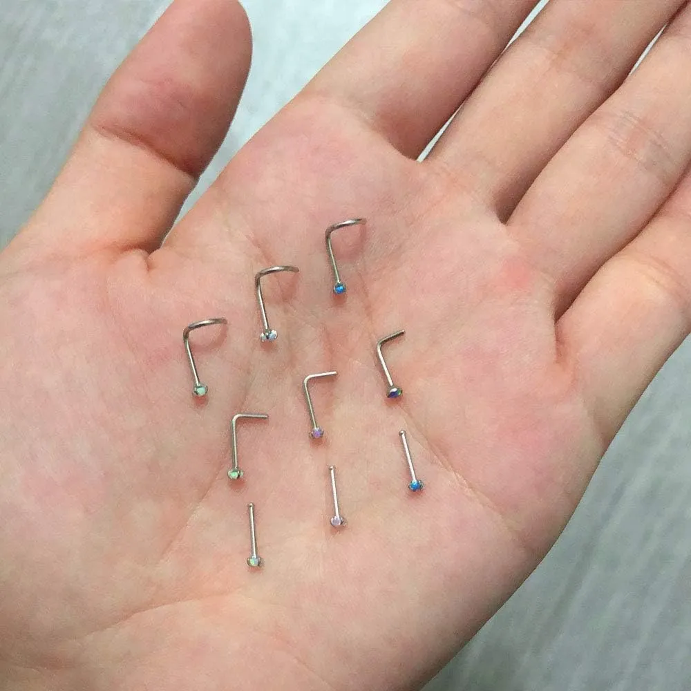 ZS 5 Pieces Opal Nose Studs 20 Gauge Nose Pin Blue Nose Piercing Stud Stainless Steel Nose Stud Retainer L-Shape