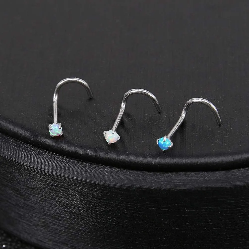 ZS 5 Pieces Opal Nose Studs 20 Gauge Nose Pin Blue Nose Piercing Stud Stainless Steel Nose Stud Retainer L-Shape