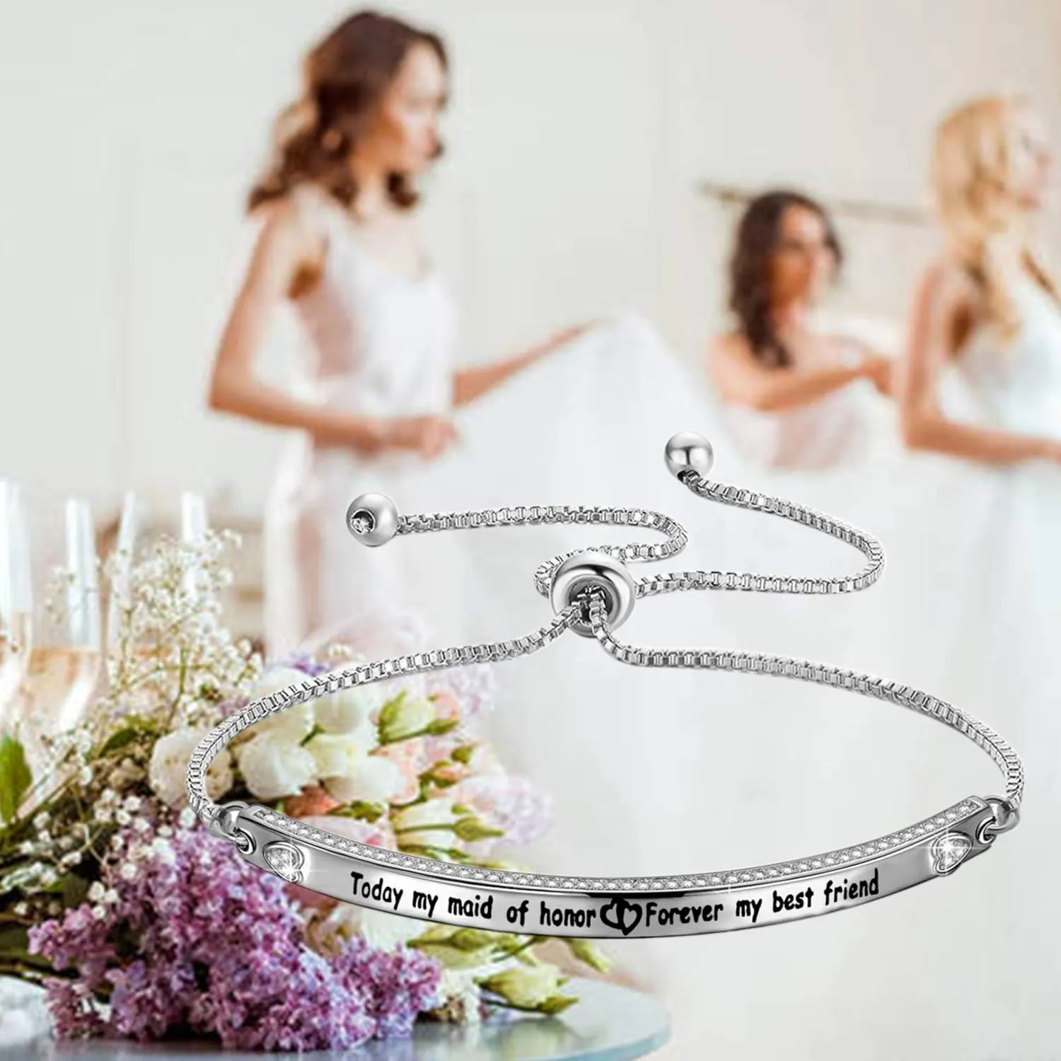 Zuo Bao Wedding Jewelry Maid of Honor Gift Today My Maid of Honor Forever My Best Friend Sister Bracelet Wedding Proposal Gift for Bridesmaid Flower Girl